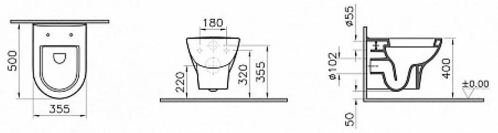 Чаша для унитаза подвесного VitrA Zentrum Rim-Ex 5795B003-0075 безободковый - 4