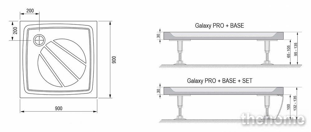 Душевой поддон Ravak Galaxy Perseus Pro-90 90x90x3см - 3