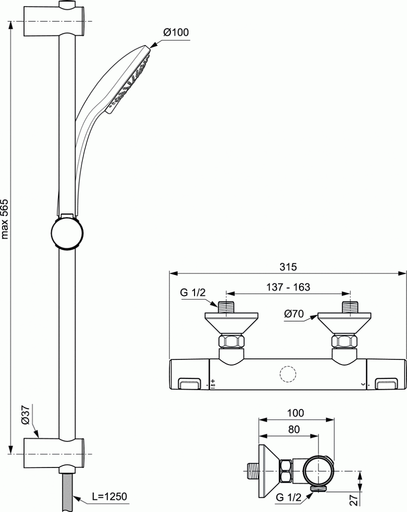 Настенный термостатический смеситель для душа Ideal Standard Ceratherm T25 A7203AA - 2