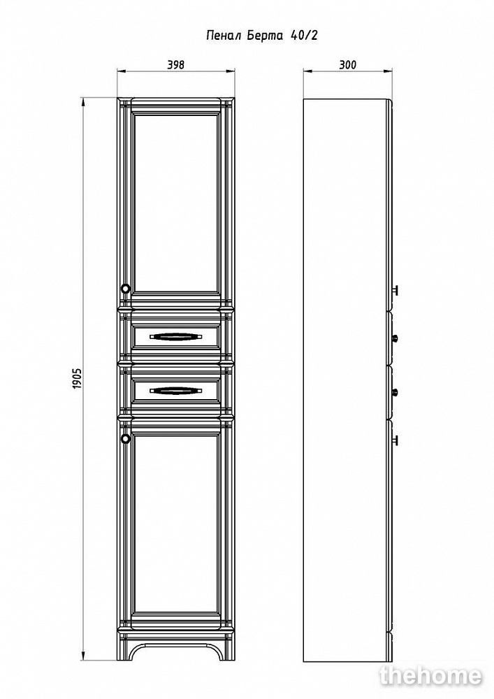 Шкаф-пенал ASB-Woodline Берта 40/2 10142 антикварный орех - 4