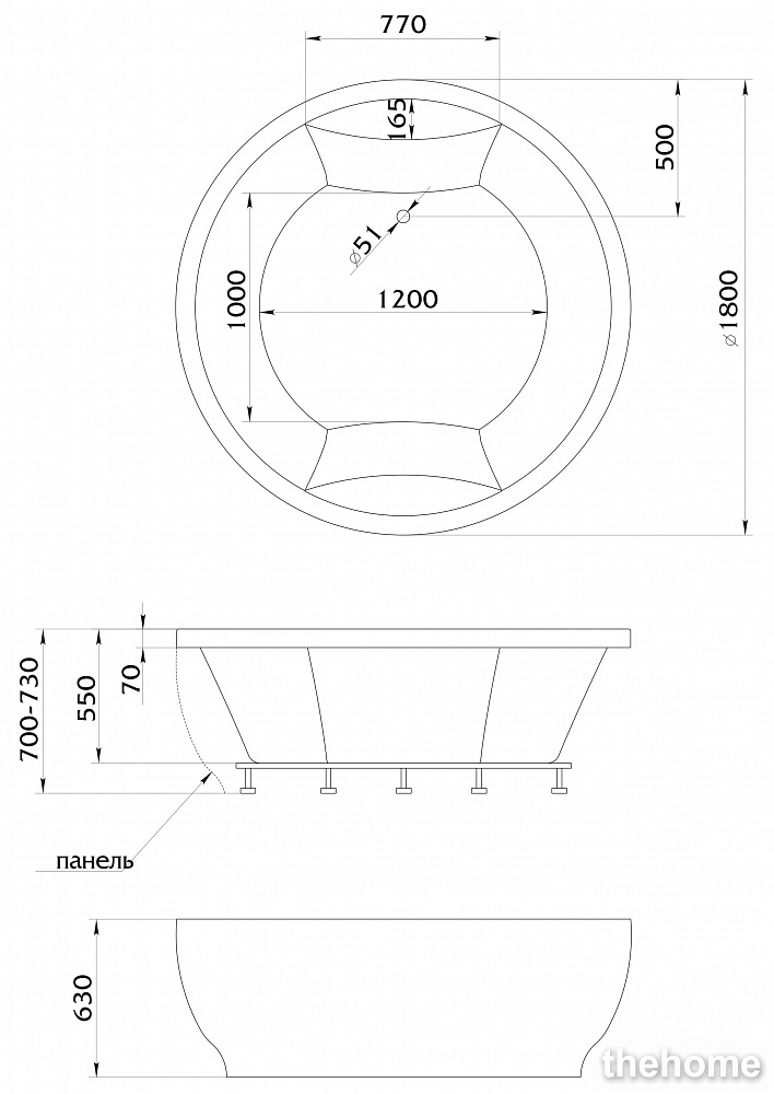 Акриловая ванна 1MarKa Omega 180x180 круглая - 7