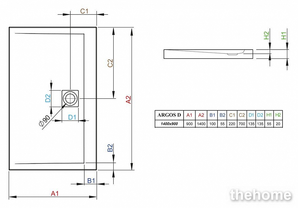 Душевой поддон Radaway Argos D 90x140 - 3