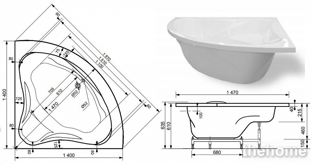 Ванна из искусственного мрамора Эстет Аврора 140x140 ФР-00002601 - 6