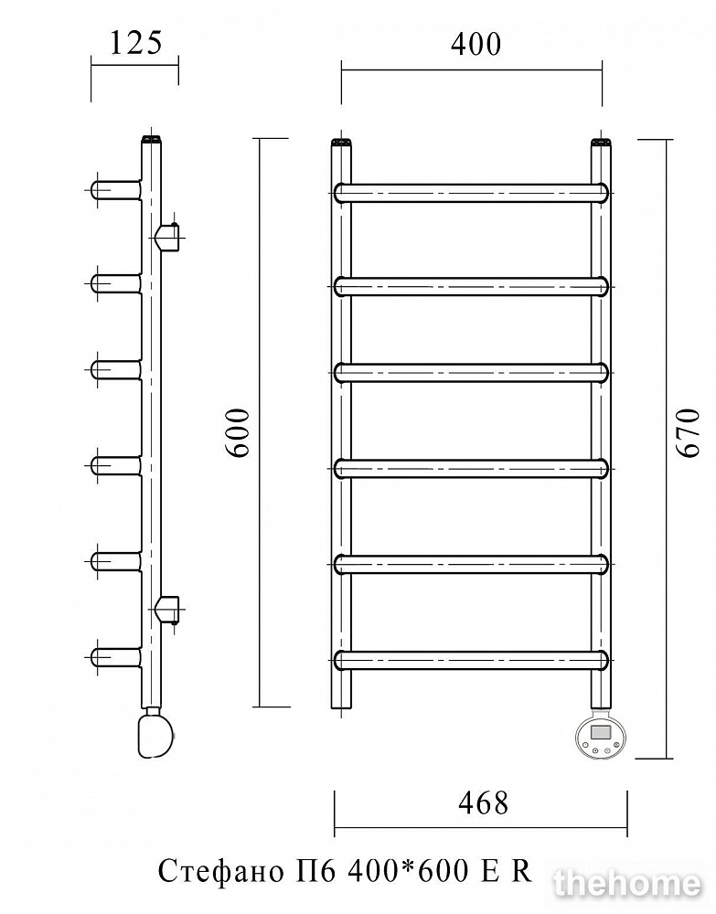 Полотенцесушитель электрический Domoterm Стефано П6 400х600 ER, хром - 3