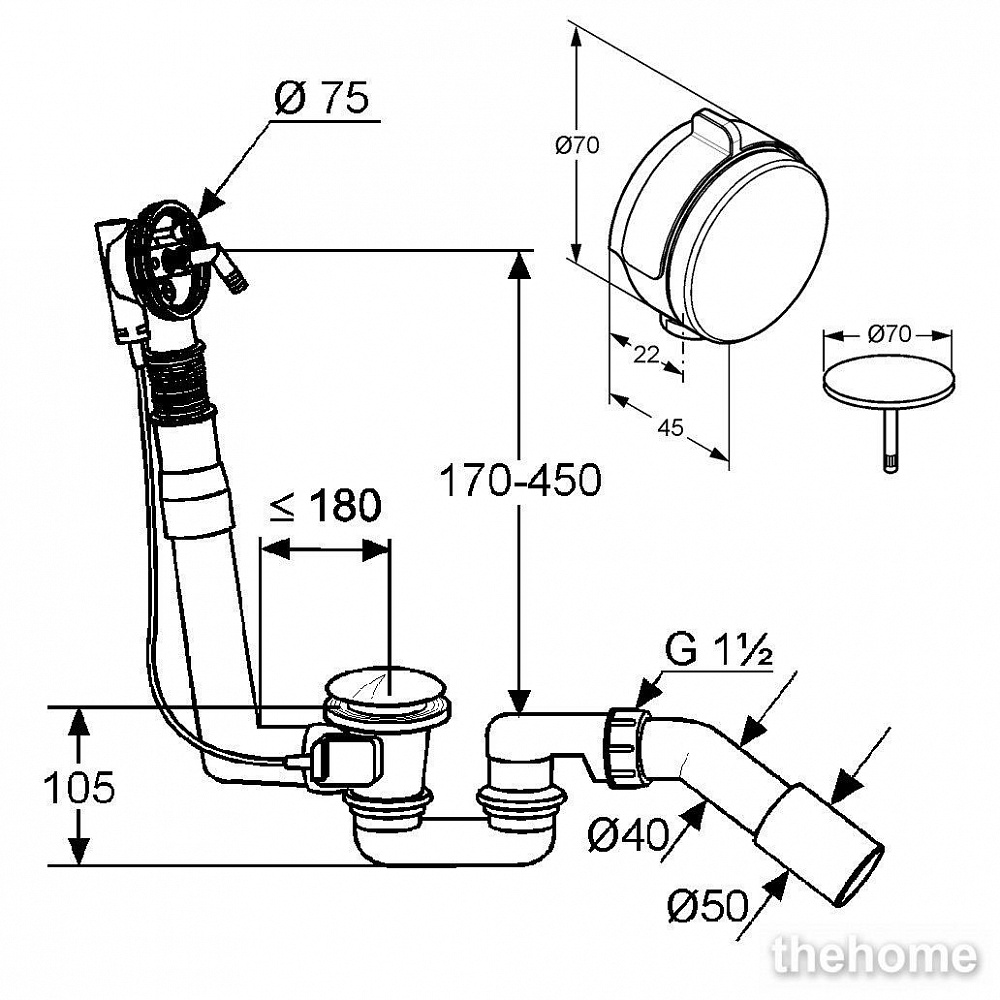 Слив-перелив для ванны Kludi Rotexa Multi 2120005N-00 - 2