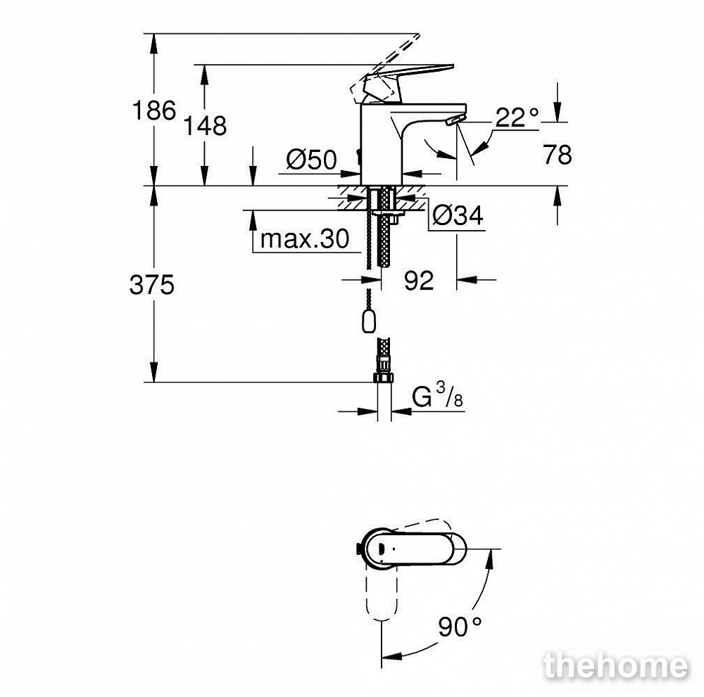 Смеситель для раковины Grohe Eurosmart Cosmopolitan 2337800E, с донным клапаном (цепочка), хром - 2