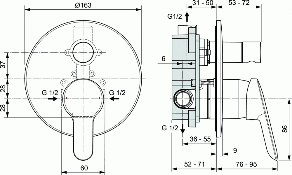 Душевой комплект Ideal Standard Alpha 7 в 1 «ВСЕ для встройки» BD003AA - 12