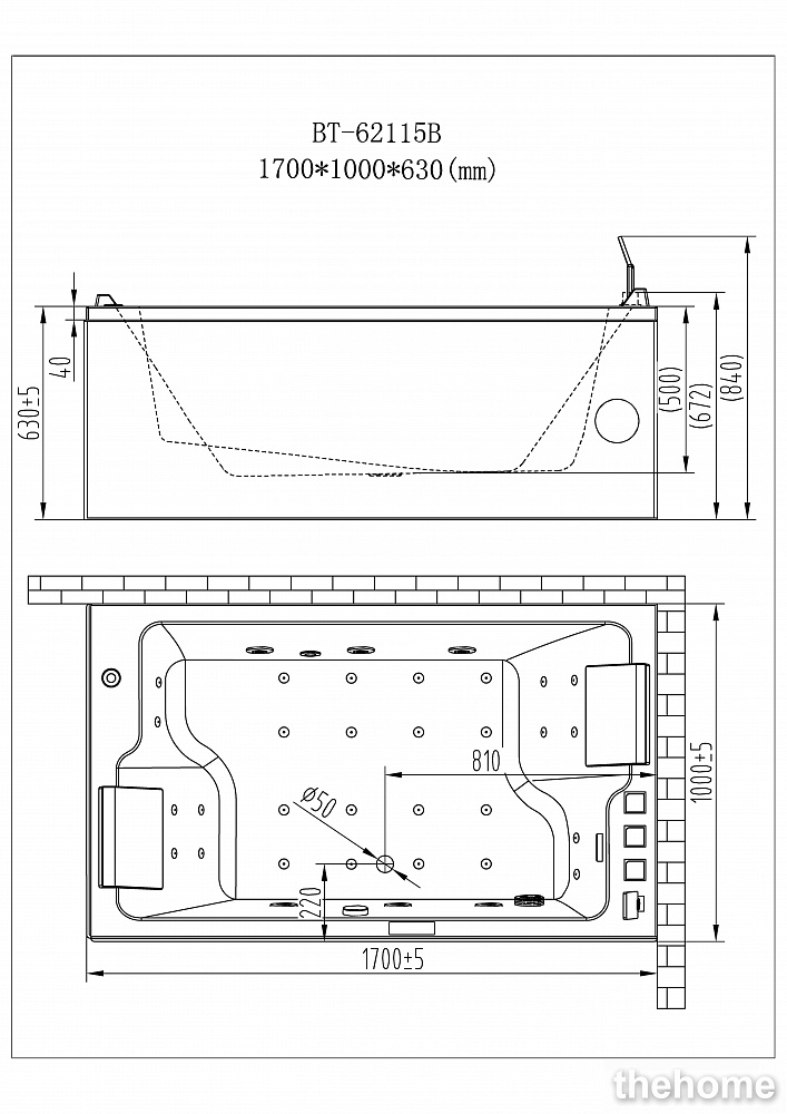 Акриловая ванна Orans OLS-BT62115B 170х100 см с гидромассажем - 3