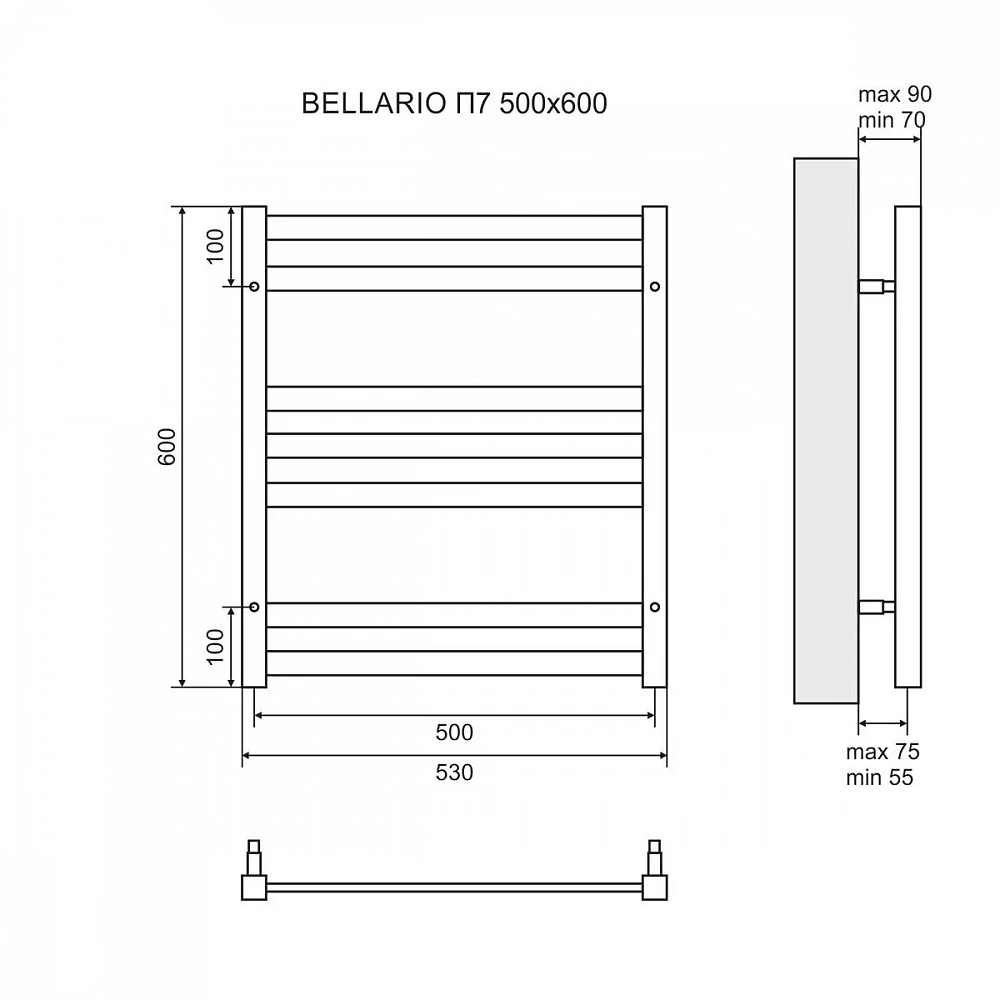 Полотенцесушитель электрический 50x60 см Lemark Bellario LM68607EBL П7, чёрный левый/правый - 5