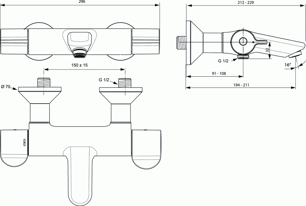 Смеситель Ideal Standard Ceraplus 2 для ванны и душа A6873AA - 2