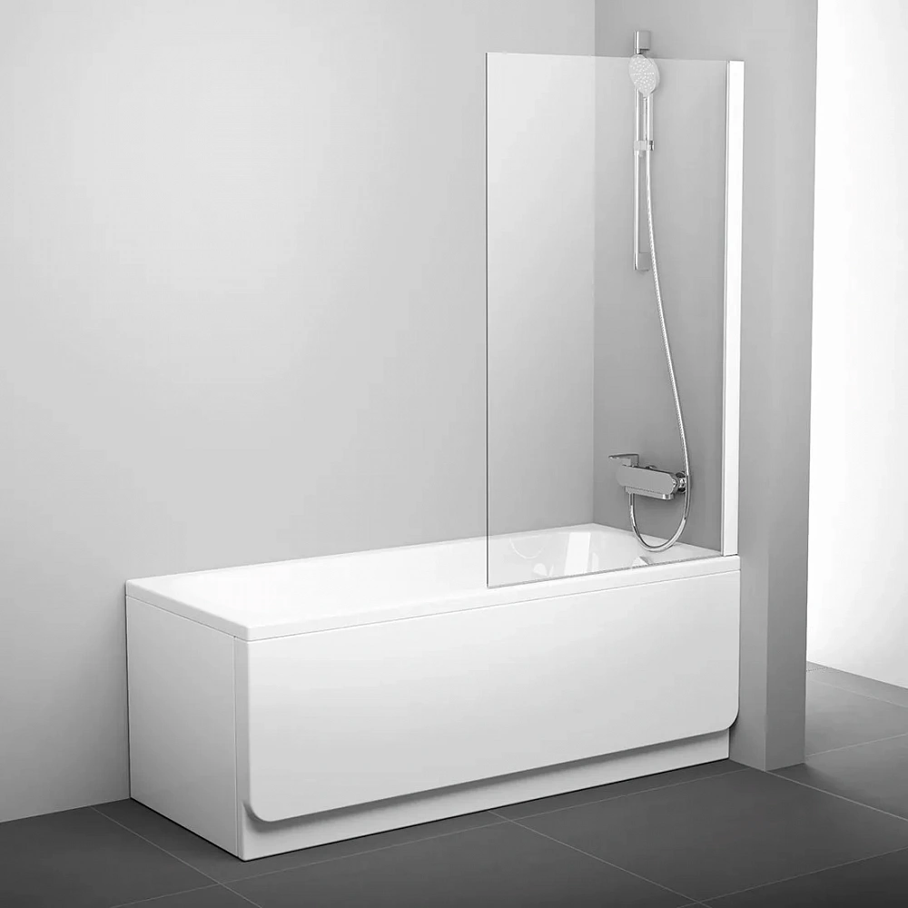 Шторка на ванну Ravak PVS1-80 белая+ прозрачное стекло - 2